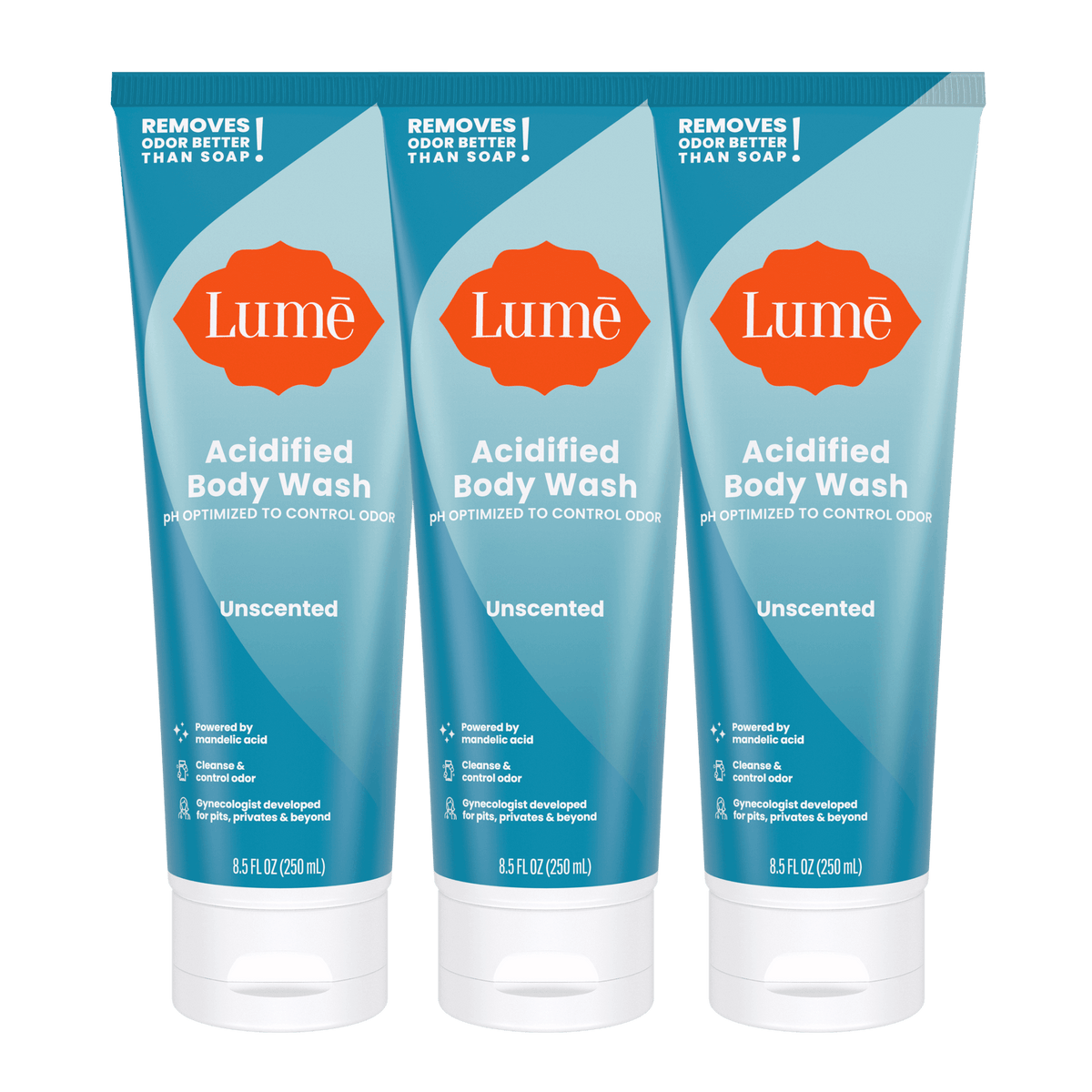 Three unscented tubes of body wash