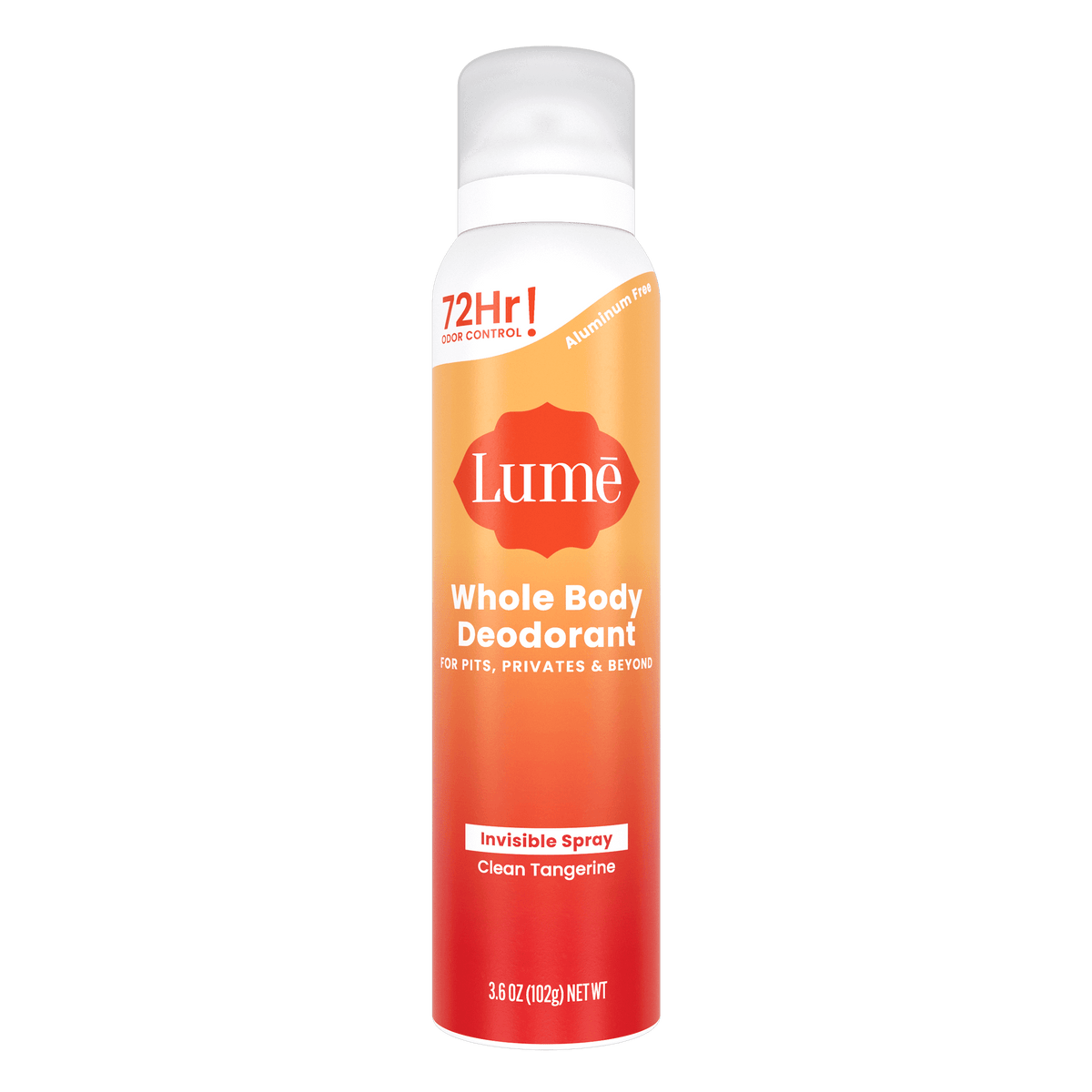 Orange can of spray deodorant in the scent Clean Tangerine