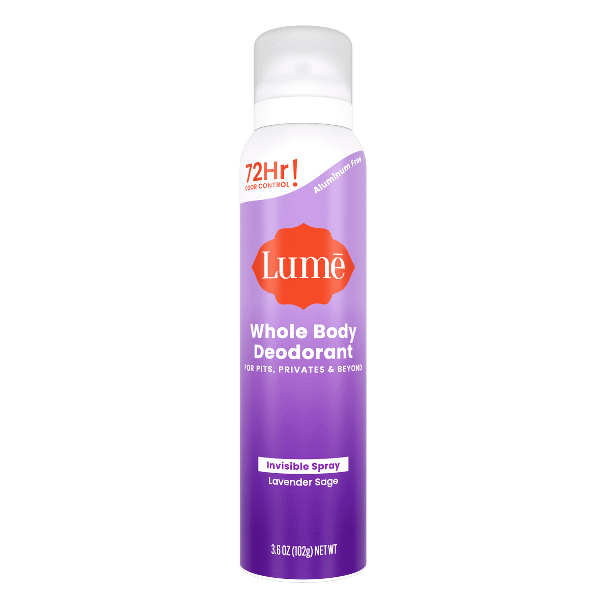 Purple can of spray deodorant in the scent Lavender Sage
